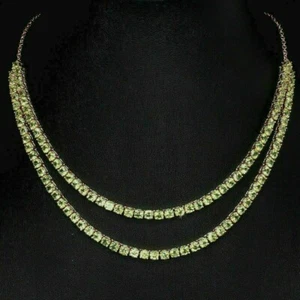 Silver Necklace Peridot Genuine Gems Sterling Rose Gold 19 1/4 to 21 1/4 Inch - Picture 1 of 24