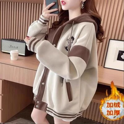 Mujeres Informal Sudadera con Capucha Cárdigan Polar Abrigo con Capucha Uniforme de Béisbol Prendas para el torso de longitud media Foto 1 de 4