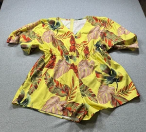 Shein Curve Womens 3XL Shorts Romper Zip Back Yellow Floral Pattern Boho Chich - Picture 1 of 5