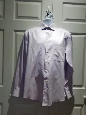 Camisa Egara Hombre Talla L 16-16.5 Rayas No Hierro Manga Larga Botón Frontal Lila Foto 1 de 4