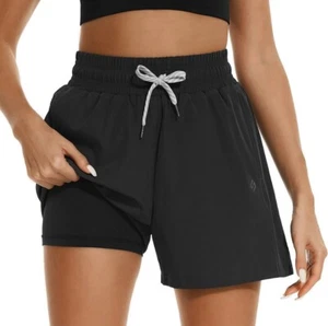 Women's 4'' Swim Shorts Quick Dry Board Shorts with Boxer Liner XXL Black - Picture 1 of 8