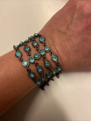 Bohemian Style Four Row Chain Bracelet With Turquoise Coloured Glass. - Image 1 of 4