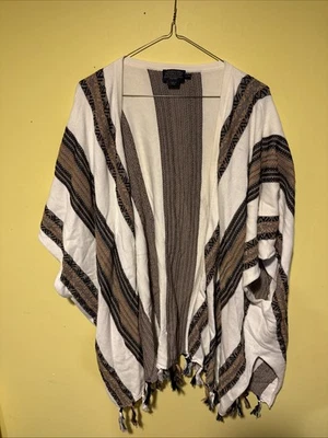 Poncho Pendleton Para Mujer Acogedor Chal Envolvente Flecos Lana Rayas Tribal Marrón L/XL Foto 1 de 4