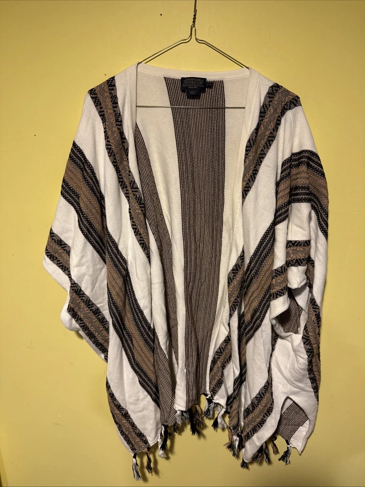 Poncho Pendleton Para Mujer Acogedor Chal Envolvente Flecos Lana Rayas Tribal Marrón L/XL Foto 1 de 4