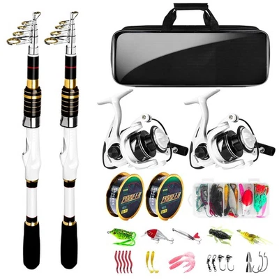 White Fishing Pole Combo, 2PCS 5.9FT Telescopic Fishing Rod and Reel Combo Sp... - Image 1 of 4