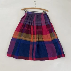 VTG Plaid XS Pleated Skirt Silk Wool Blend? Purple Pink Blue Orange Made In USA - Picture 1 of 9
