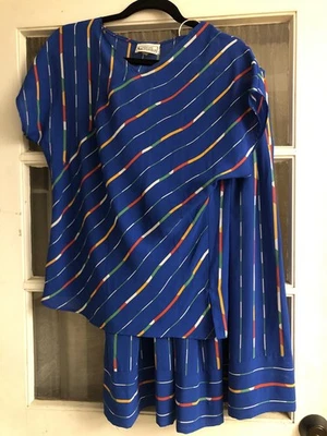 Vintage 1980s Campus Casuals Of California 2-pc Shirt/Skirt Colorful Stripes Sz9 - Image 1 of 4