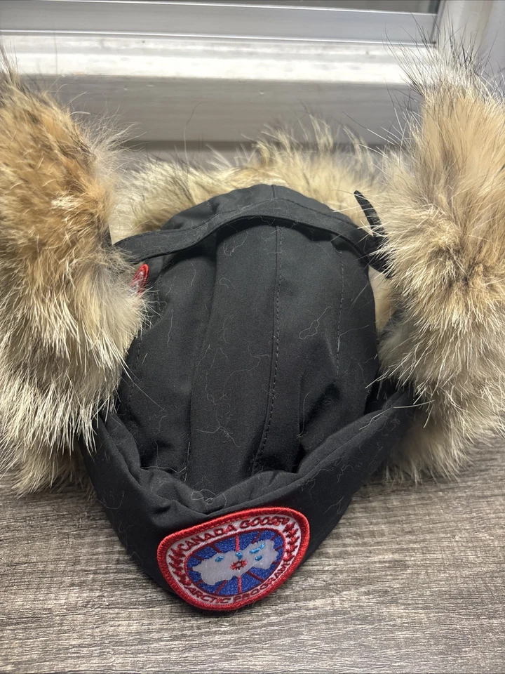 Sombrero de aviador de ganso de Canadá con piel de coyote - Unisex talla L-XL negro/noir auténtico Foto 1 de 4