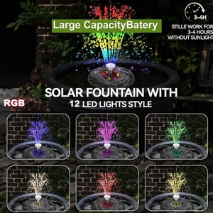 Solar Powered Fountain Water Pump Color LED Night Floating Garden Bird Bath Kit - Picture 1 of 18