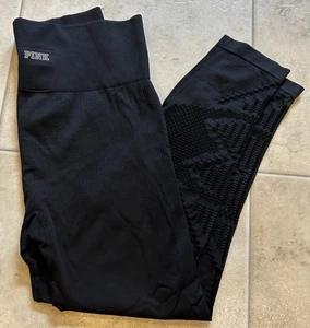 PINK Victoria's Secret coole & bequeme schwarze Leggings Netz gerippte Beine Medium neu mit Etikett - Bild 1 von 8