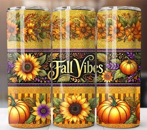 Fall Vibes Pumpkins 20oz Tumbler — Cozy Autumn Leaves Stainless Steel Travel Cup - Picture 1 of 4