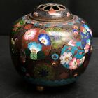 Chinese Japanese Cloisonne Incense Burner w Removable Lid Floral Oriental CP