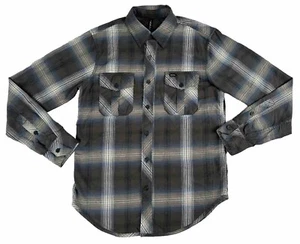 RVCA Shirt Mens Gray Plaid Flannel Button Up Long Sleeve Regular Fit Size Small - Picture 1 of 10