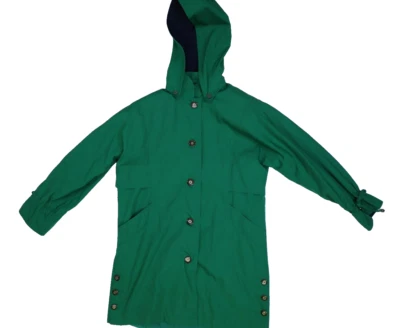 Chaqueta Abrigo de Lluvia Vintage Misty Harbor Verde Botón Frontal Con Capucha Para Mujer 4P Foto 1 de 4
