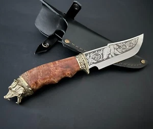Bear Head - Ukrainian Custom Kitchen Hunting Fishing Military Steel Knife Knives - Foto 1 di 5