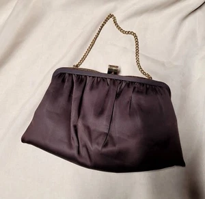VTG Ande Evening Handbag/Clutch, Brown Sateen 2 Pocket Hidable Chain Handle - Picture 1 of 10