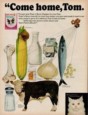 1964 Puss 'n Boots Cat Kitten Food Vintage Print Ad Home Sweet Home Tom USA - Image 1 of 4
