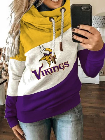 Minnesota Vikings Women's Hoodies Long Sleeve Patchwork Hooded Sweatshirts Gift Cover