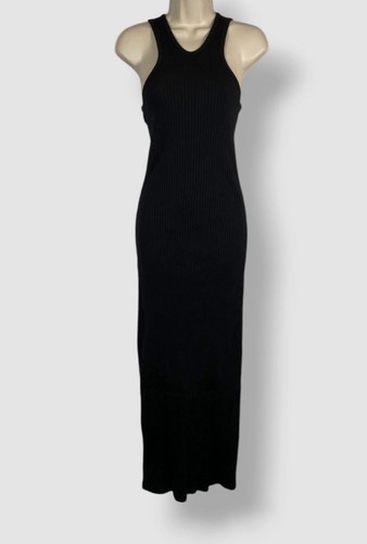 LOEWE Vestito donna nero cotone maglia a costine bodycon taglia XS