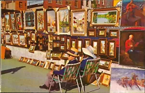 New York Greenwich Village Sidewalk Artists Postcard. Vintage Old - Picture 1 of 2