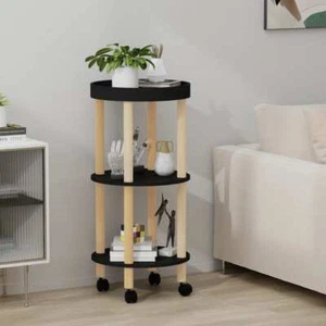 NNEVL 3-tier Trolley Black 38x38x82cm Engineered Wood&Solid Wood Pine - Picture 1 of 7