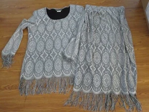 Vintage SharAde of California Sz 10 2 Pc Fringed Formal Skirt Top Gray L/S Lined - Picture 1 of 9