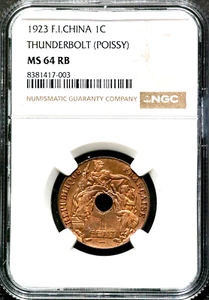1923 F.I. China 1C One Cent - NGC MS 64 RB - Thunderbolt (Poissy)  CC719 - Picture 1 of 4