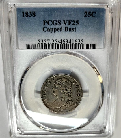 RARE 1838 Capped Bust Quarter PCGS VF-25 Beautiful Rare Coin Last Year Bust !!! Cover