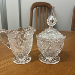 Vintage Hoffbauer Crystal Byrdes Bird Covered Sugar and Creamer Set - Picture 1 of 15