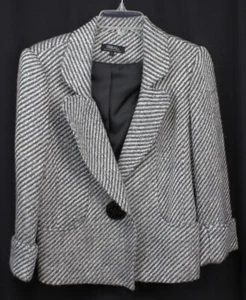 Chaqueta Blazer Tribal Mezcla de Lana Tweed Gris Carbón Blanco Texturizado Prístino 6 - Imagen 1 de 6