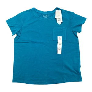 Cat & Jack Girls Size L 10/12 Crew Neck T-Shirt w/ Front Pocket - Deep Turquoise - Picture 1 of 8
