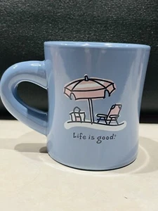 Life Is Good Mug Beach Umbrella & 2 Chairs Lt Blue Do What You Like - Picture 1 of 4