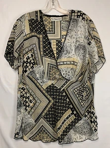 Blue Diamond Plus Blouse Top Women's Sz 18 Sheer Black Geometric Baby Doll Boho - Picture 1 of 11
