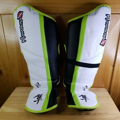 Espinilleras serie Hayabusa Mirai, artes marciales, adulto pequeño, blanco y verde Foto 1 de 4