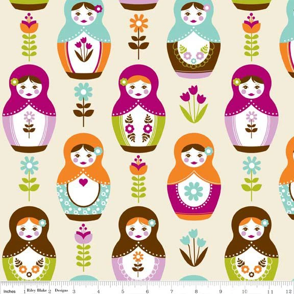 Little Matryoshka Main Cream by Carly Griffith for Riley Blake, 1/2 yard fabric - Image 1 of 1