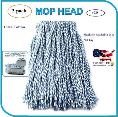 KITCHEN 2 Pack All-Purpose Wet Mop Head Refill 100% Cotton Yarn #20 Free Shipping