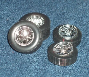 SET #18 TESTOR's WHEEL & TIRE SET of 4 1/24 SILVER CHROME MAGS 2 SIZES - Picture 1 of 6