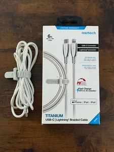 Naztech Titanium 6ft Braided White Data Sync Cable Apple Fast Charge - Photo 1 sur 3