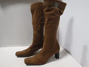 VTG Women's 90s Y2K FRANCO SARTO Brown Fabric Stretch Sock Chunky Heel Boots 8.5 - Picture 1 of 21