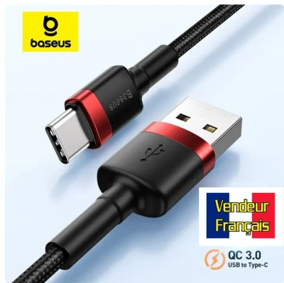 BASEUS - Câble De Charge Rapide USB Vers USB-C -QC 3.0 - 3A - 2 mètres - Image 1 of 4