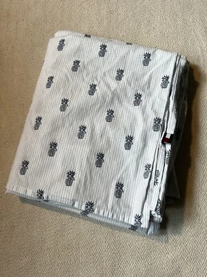 Tommy Hilfiger Twin Flat Sheet, Pineapples Stripes, Navy White, Cotton Blend - Image 1 of 4