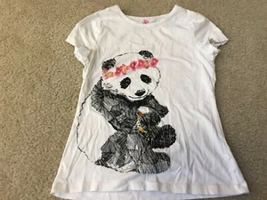 JK Girls Large White Short Sleeve T-shirt Girl Panda - Picture 1 of 1