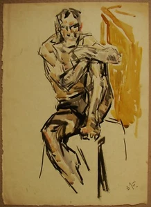 Ukrainian Soviet USSR Painting realism fauvism cubism nude male figure man - Picture 1 of 3