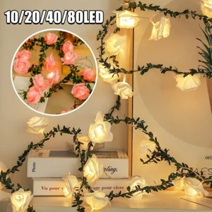10-80 Led Rose Flower Fairy String Lights Battery Powered Garland Party Decor - Picture 1 of 21