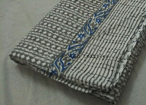 Cotton Kantha Bedspread Hand Block print Kantha Blanket Throw Dimaond Print Gray