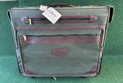 "Equipaje de viaje vintage Orvis de lona y cuero con ruedas 22""" Foto 1 de 4