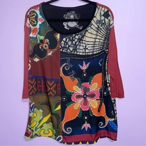 Desigual Regenbogen Patchwork Print Bluse Damen Gr. L Art To Wear Artsy Eclectic - Bild 1 von 9