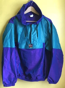 Vintage Surf Style Hooded Anorak Iridescent  Windbreaker Jacket Pullover - Picture 1 of 7
