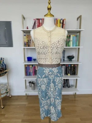 Beguile by Byron Lars Sleeveless Knee Length Dress, Ivory & Blue, Size 0, GUC - Image 1 of 4