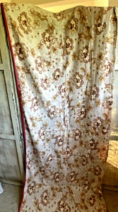 Antique Fabric Floral Cotton Cretonne Vintage Burgundy Honey Taupe Panel Textile - Picture 1 of 12